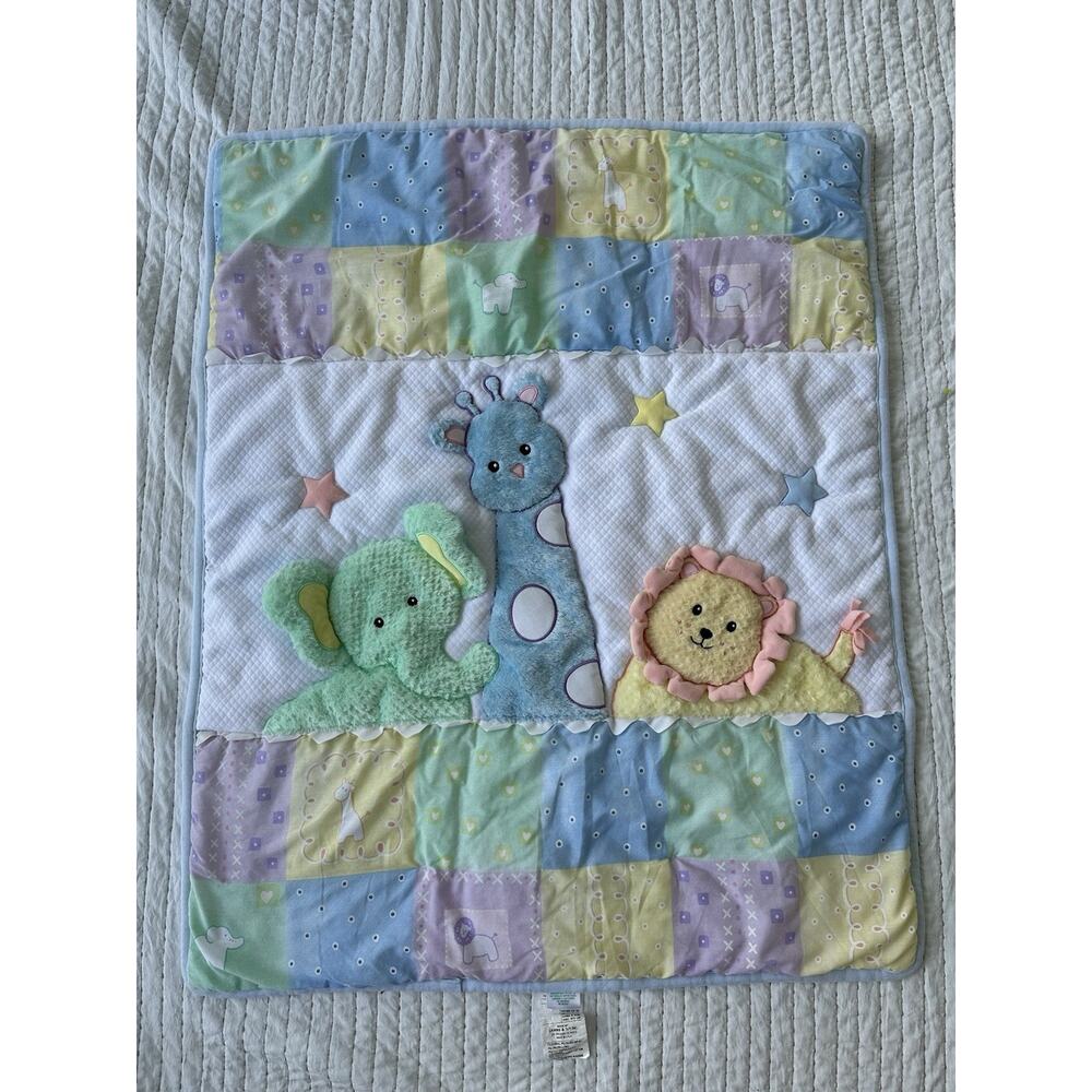 Vintage Lambs & Ivy Baby Quilt Blanket Crib Comforter Safari Pastel Patchwork